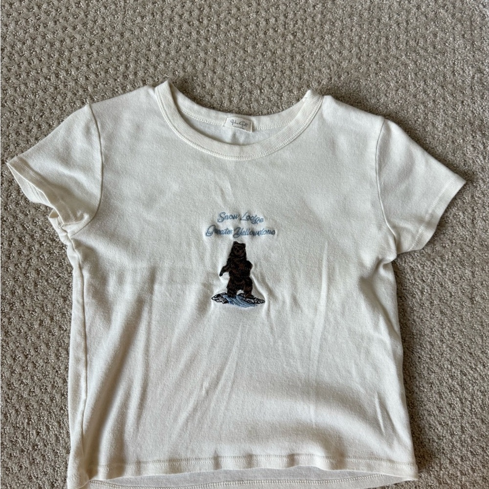 Brandy Melville White Tee with Bear Graphic